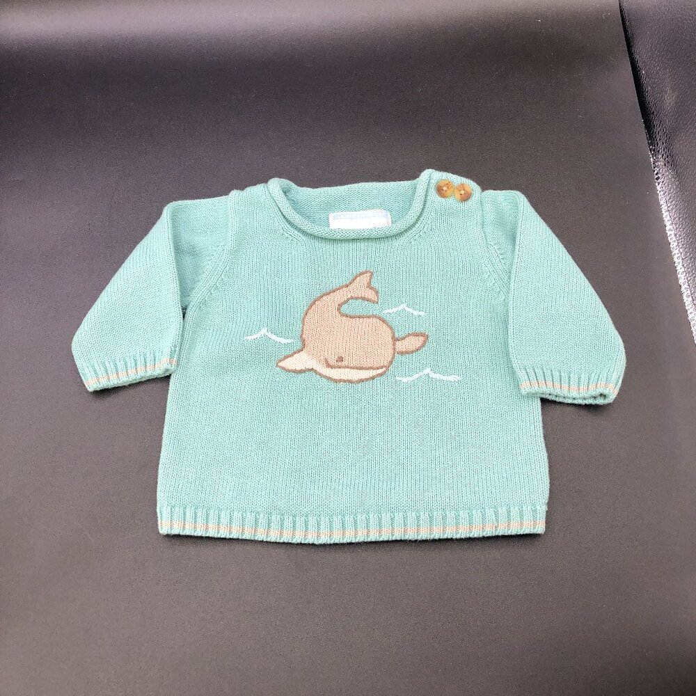 Janie and Jack Knitted Sweater 0-3 Months 100% Cotton Celadon - Green Color